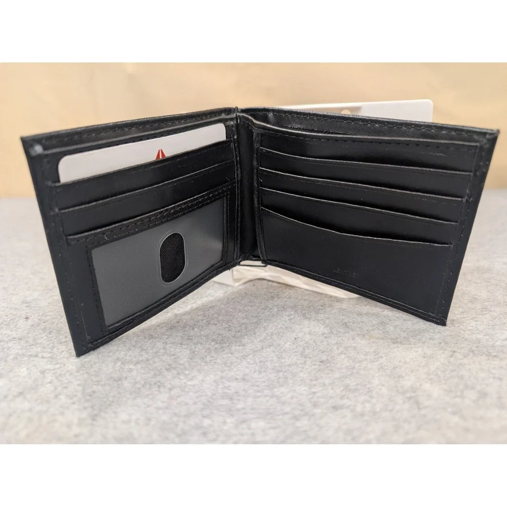 Reebok Leather Slim‎ Bi Fold Wallet RFID Protected Black Perforated Men